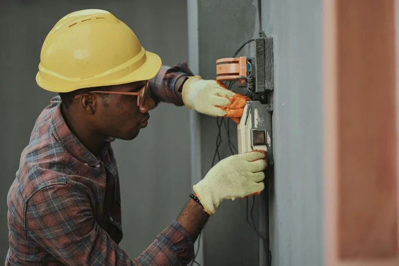 Electrical contractor working on a job site